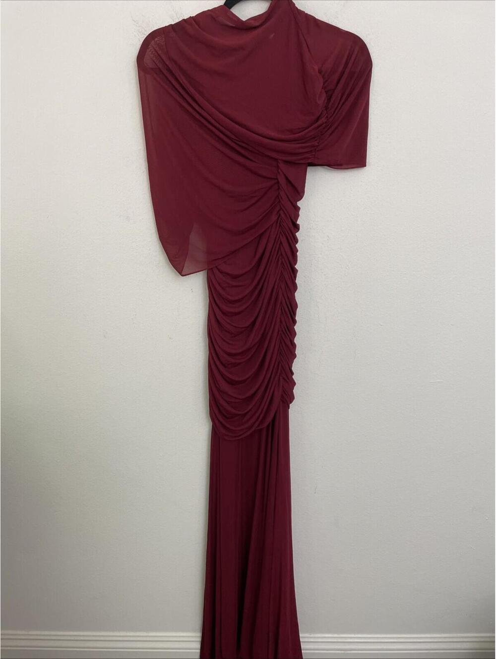 Amanda Uprichard x REVOLVE Evianna MESH Gown Draped  Burgundy size S $297msrp - Picture 5 of 9